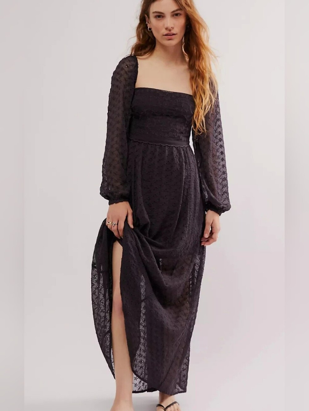 Square-Neck Long SleeveLace Maxi Dress Malina Maxi Free People Nwt M